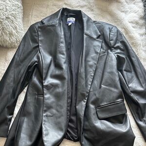 Vintage Leather Blazer Jacket - Black